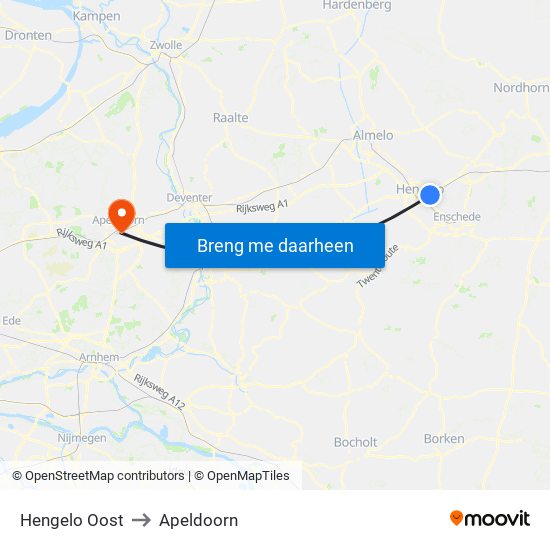 Hengelo Oost to Apeldoorn map