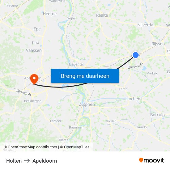 Holten to Apeldoorn map