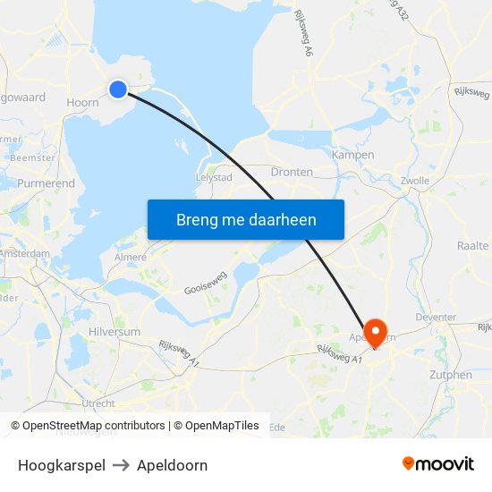 Hoogkarspel to Apeldoorn map