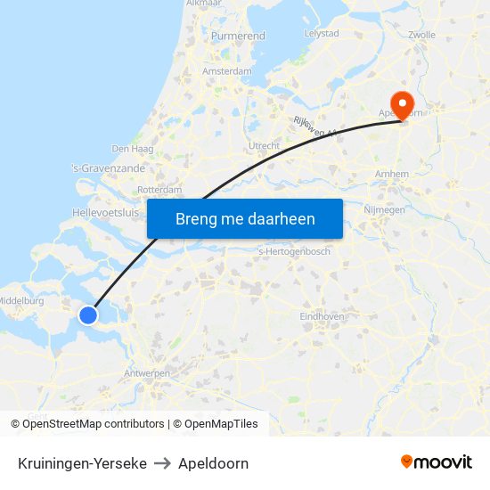 Kruiningen-Yerseke to Apeldoorn map