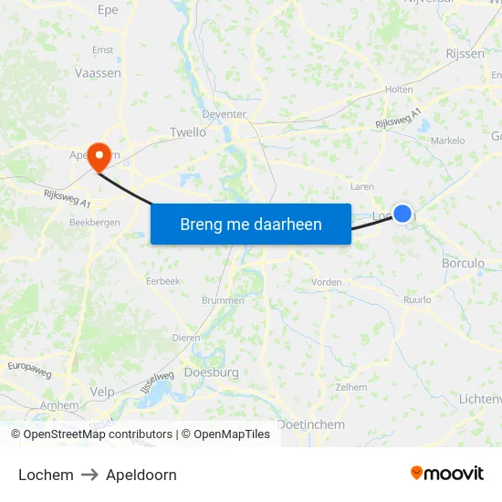 Lochem to Apeldoorn map