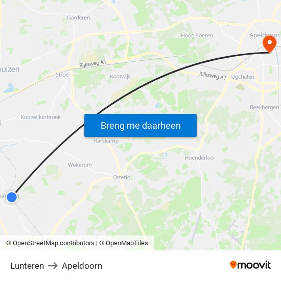 Lunteren to Apeldoorn map