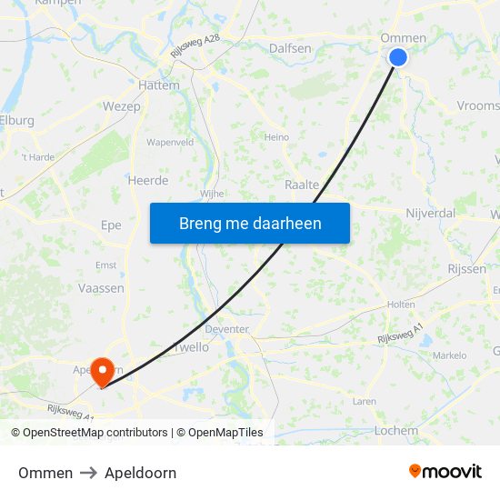 Ommen to Apeldoorn map