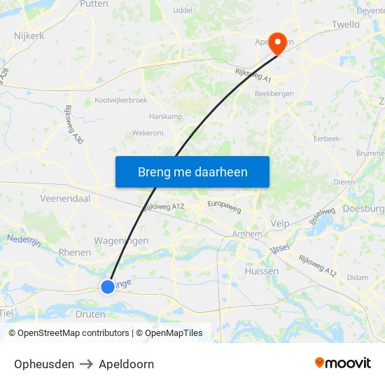 Opheusden to Apeldoorn map