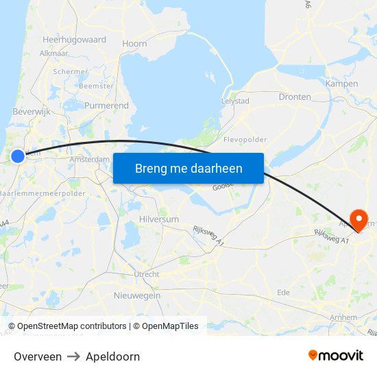 Overveen to Apeldoorn map