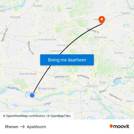 Rhenen to Apeldoorn map