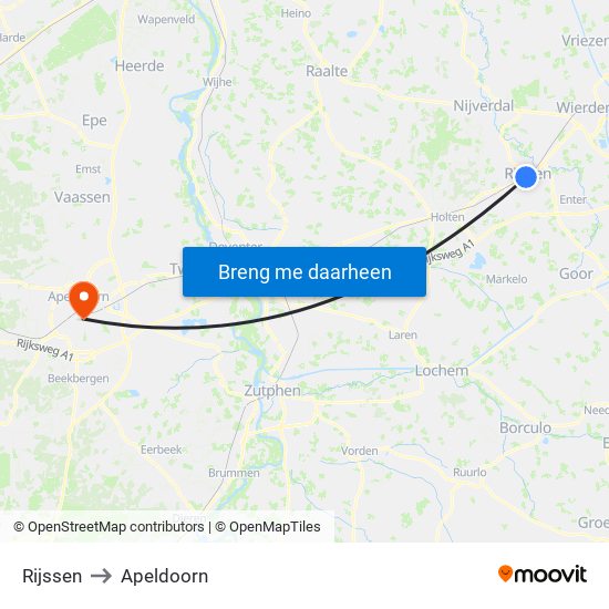 Rijssen to Apeldoorn map