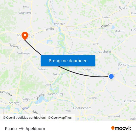Ruurlo to Apeldoorn map