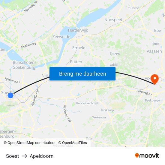 Soest to Apeldoorn map