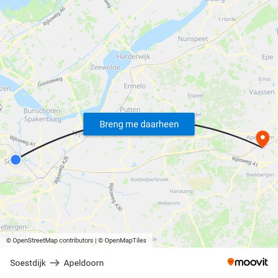 Soestdijk to Apeldoorn map