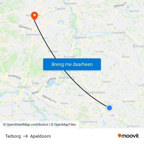 Terborg to Apeldoorn map