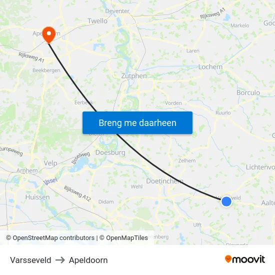 Varsseveld to Apeldoorn map