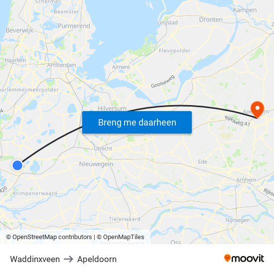 Waddinxveen to Apeldoorn map