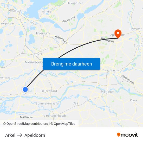 Arkel to Apeldoorn map