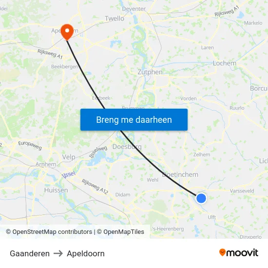 Gaanderen to Apeldoorn map