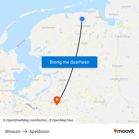 Winsum to Apeldoorn map