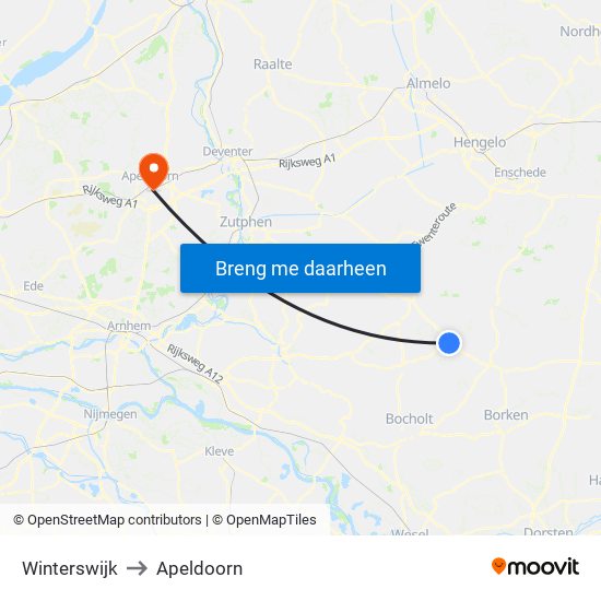 Winterswijk to Apeldoorn map