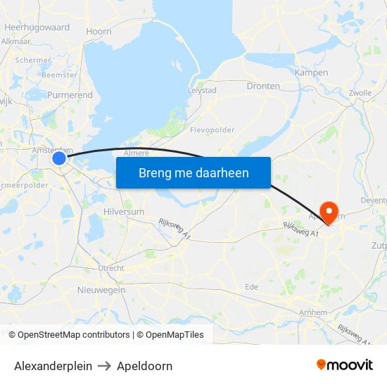 Alexanderplein to Apeldoorn map