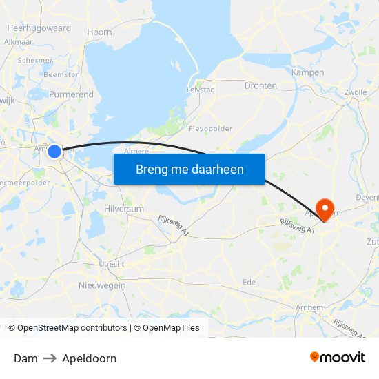 Dam to Apeldoorn map