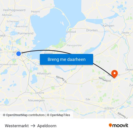 Westermarkt to Apeldoorn map