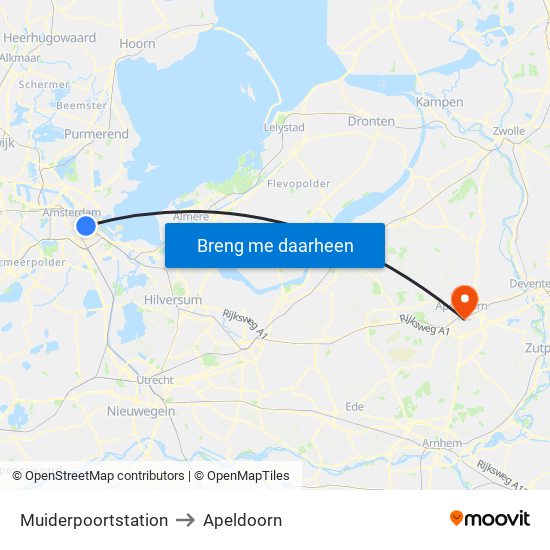 Muiderpoortstation to Apeldoorn map