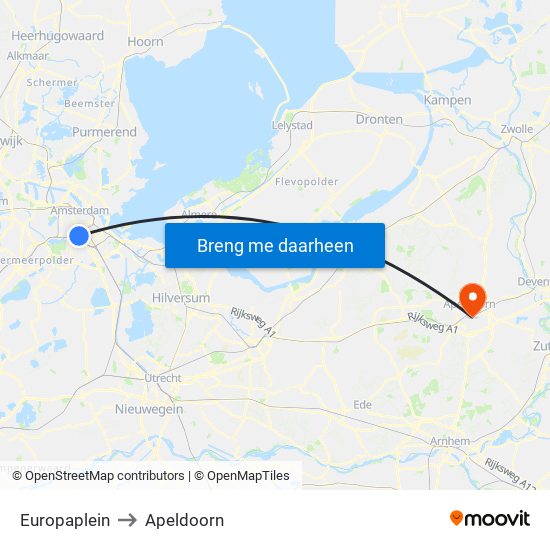 Europaplein to Apeldoorn map