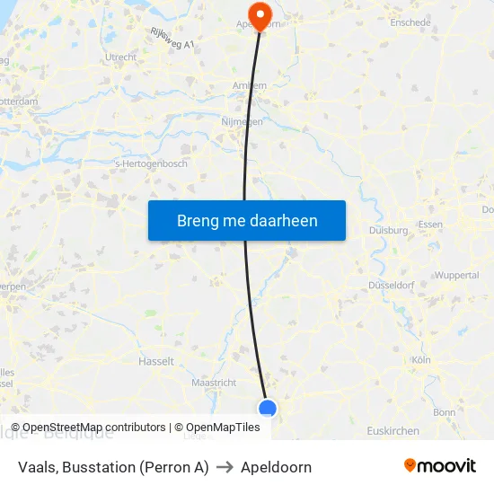 Vaals, Busstation (Perron A) to Apeldoorn map