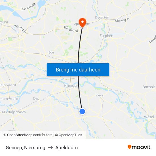 Gennep, Niersbrug to Apeldoorn map