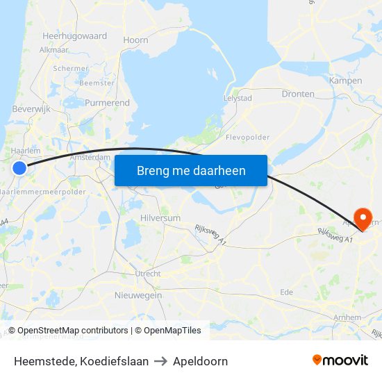 Heemstede, Koediefslaan to Apeldoorn map