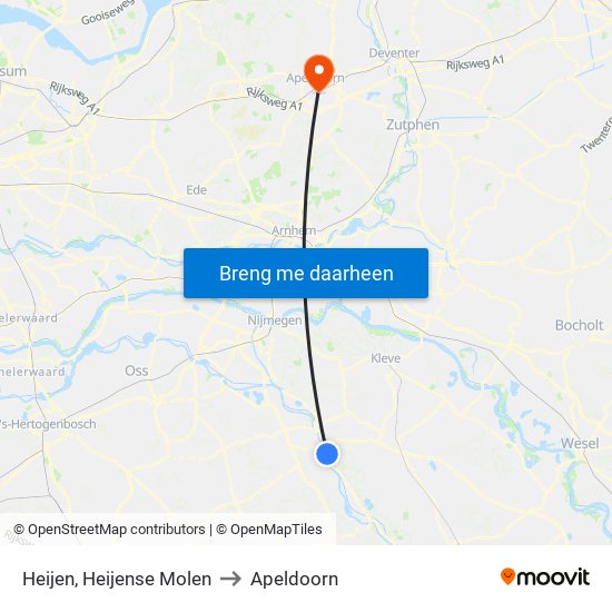 Heijen, Heijense Molen to Apeldoorn map