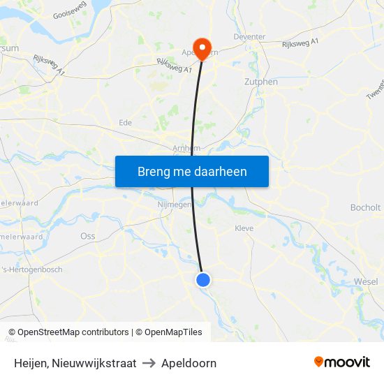 Heijen, Nieuwwijkstraat to Apeldoorn map
