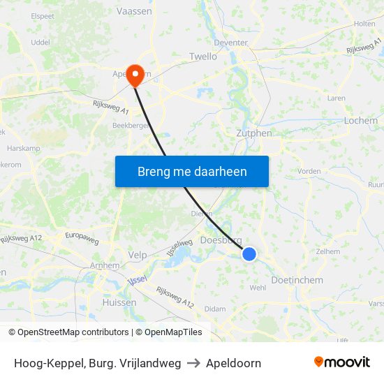 Hoog-Keppel, Burg. Vrijlandweg to Apeldoorn map