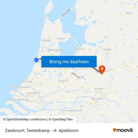 Zandvoort, Tentenkamp to Apeldoorn map