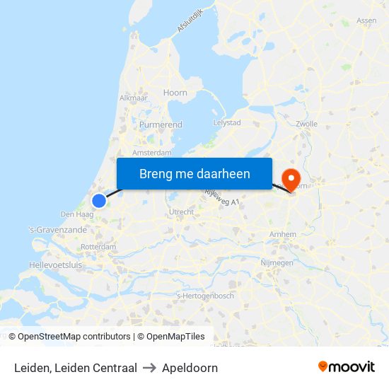 Leiden, Leiden Centraal to Apeldoorn map