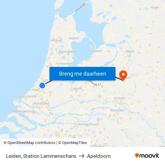 Leiden, Station Lammenschans to Apeldoorn map