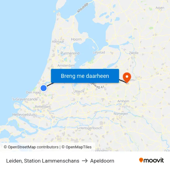 Leiden, Station Lammenschans to Apeldoorn map