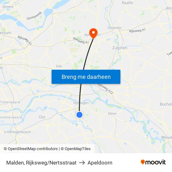 Malden, Rijksweg/Nertsstraat to Apeldoorn map