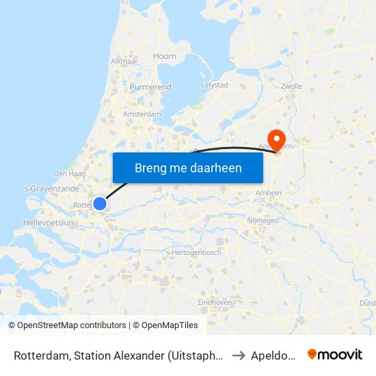 Rotterdam, Station Alexander (Uitstaphalte) to Apeldoorn map