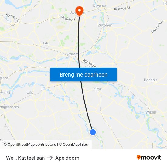 Well, Kasteellaan to Apeldoorn map