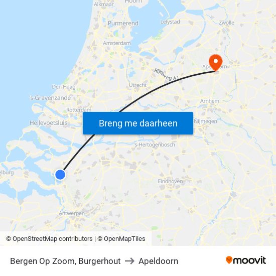 Bergen Op Zoom, Burgerhout to Apeldoorn map