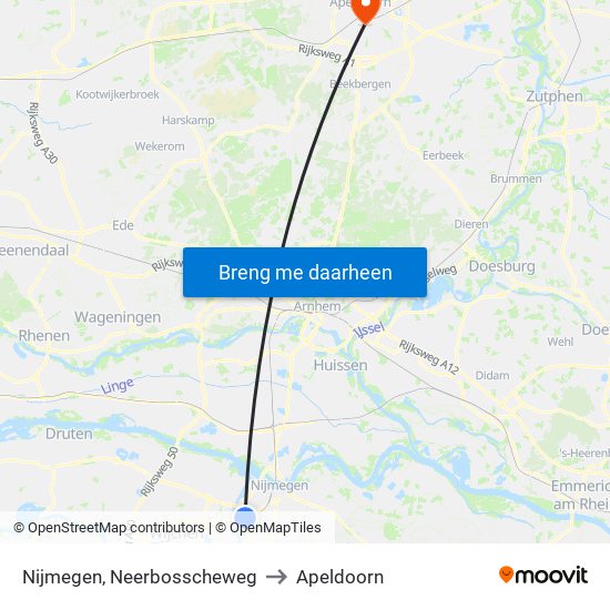 Nijmegen, Neerbosscheweg to Apeldoorn map