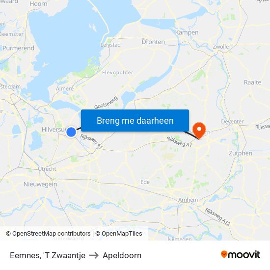 Eemnes, 'T Zwaantje to Apeldoorn map