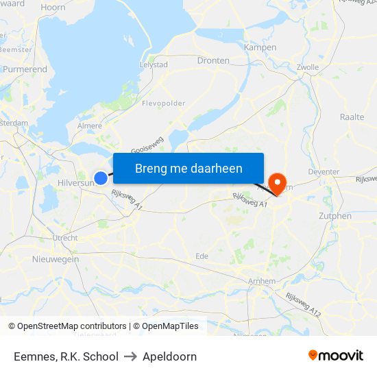 Eemnes, R.K. School to Apeldoorn map