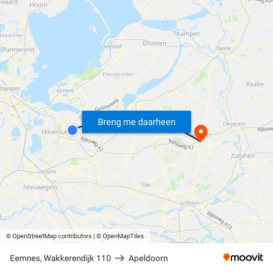 Eemnes, Wakkerendijk 110 to Apeldoorn map