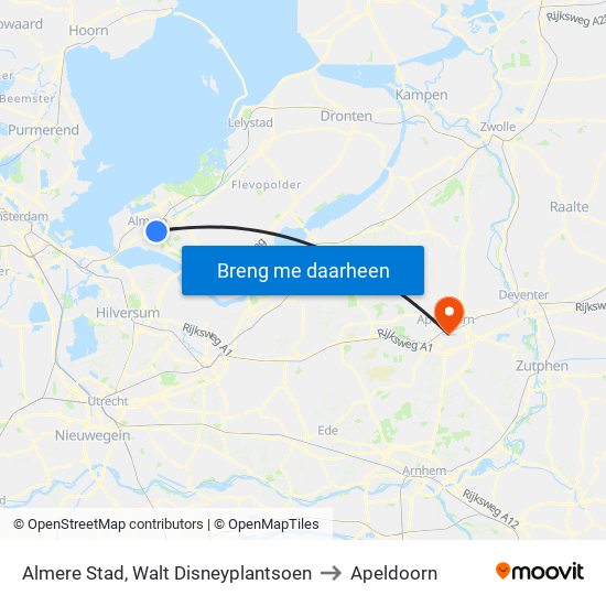 Almere Stad, Walt Disneyplantsoen to Apeldoorn map