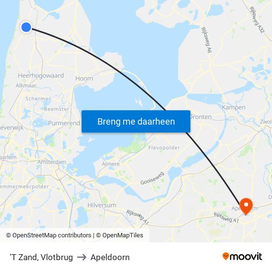 'T Zand, Vlotbrug to Apeldoorn map