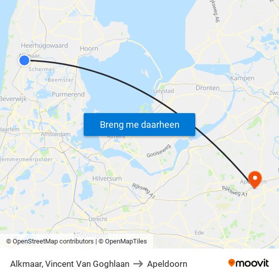 Alkmaar, Vincent Van Goghlaan to Apeldoorn map