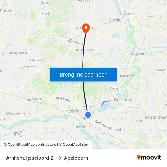 Arnhem, Ijsseloord 2 to Apeldoorn map