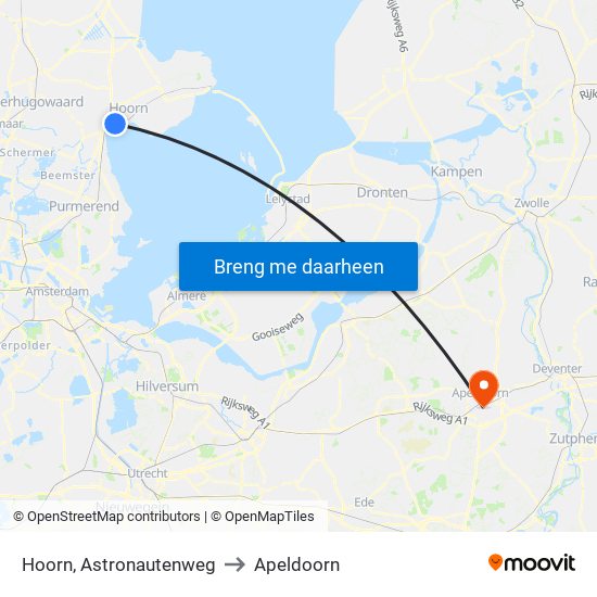 Hoorn, Astronautenweg to Apeldoorn map