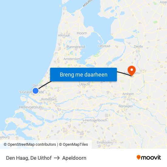 Den Haag, De Uithof to Apeldoorn map